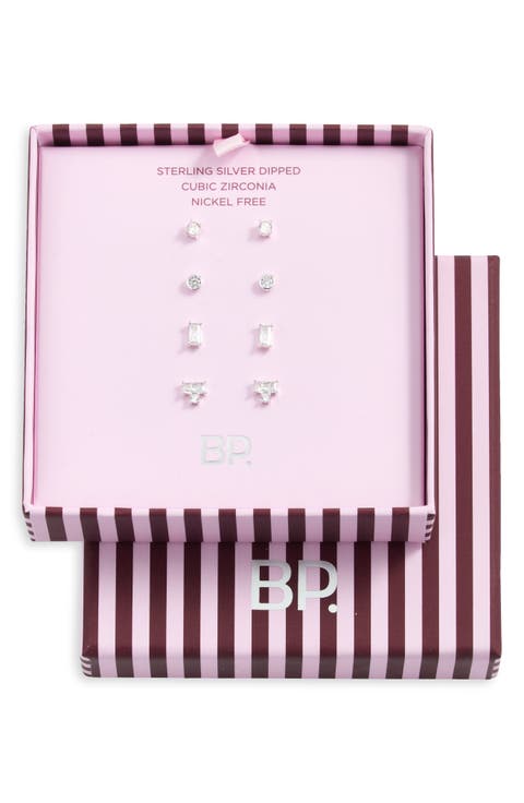 Cubic Zirconia 4-Pack Stud Earrings
