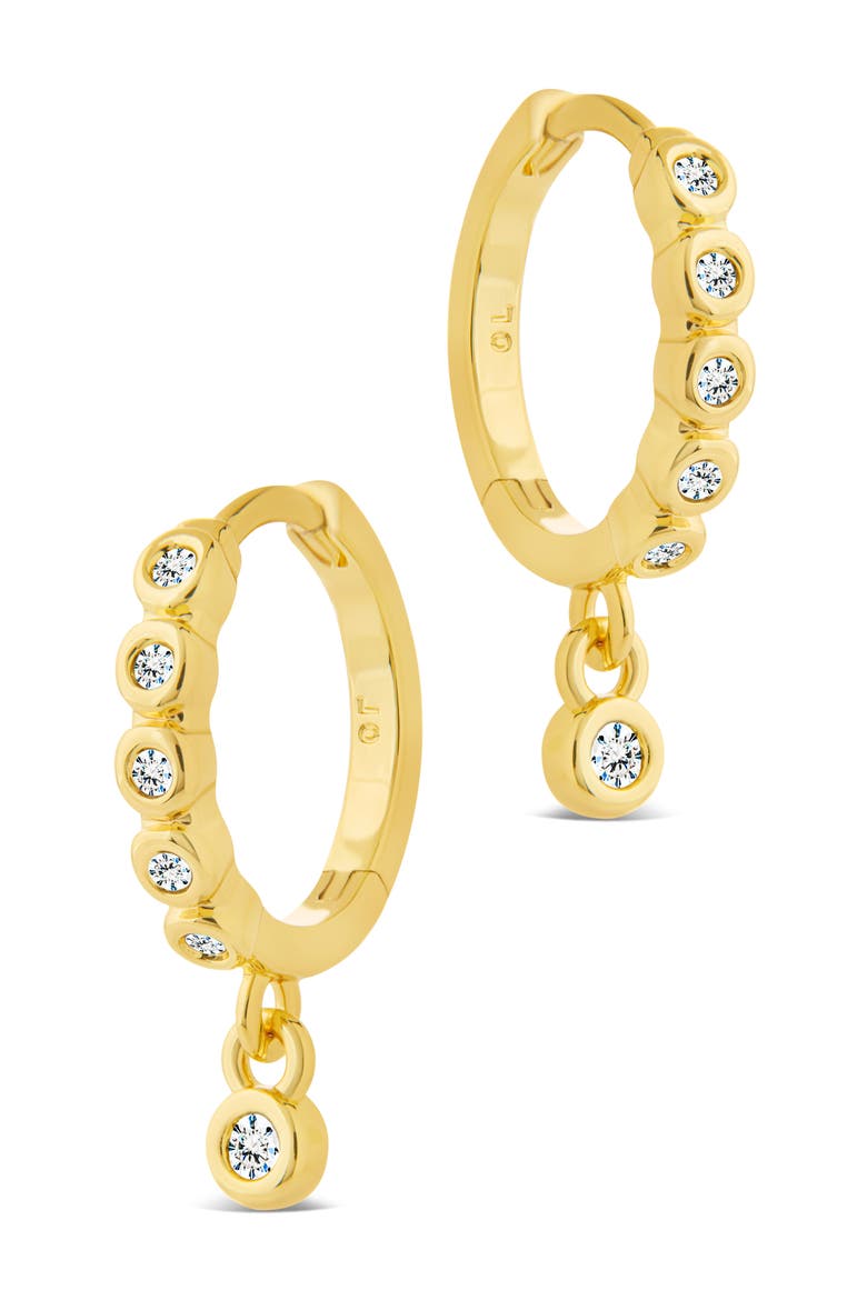Bezel Cubic Zirconia Huggie Hoop Earrings, Alternate, color, GOLD