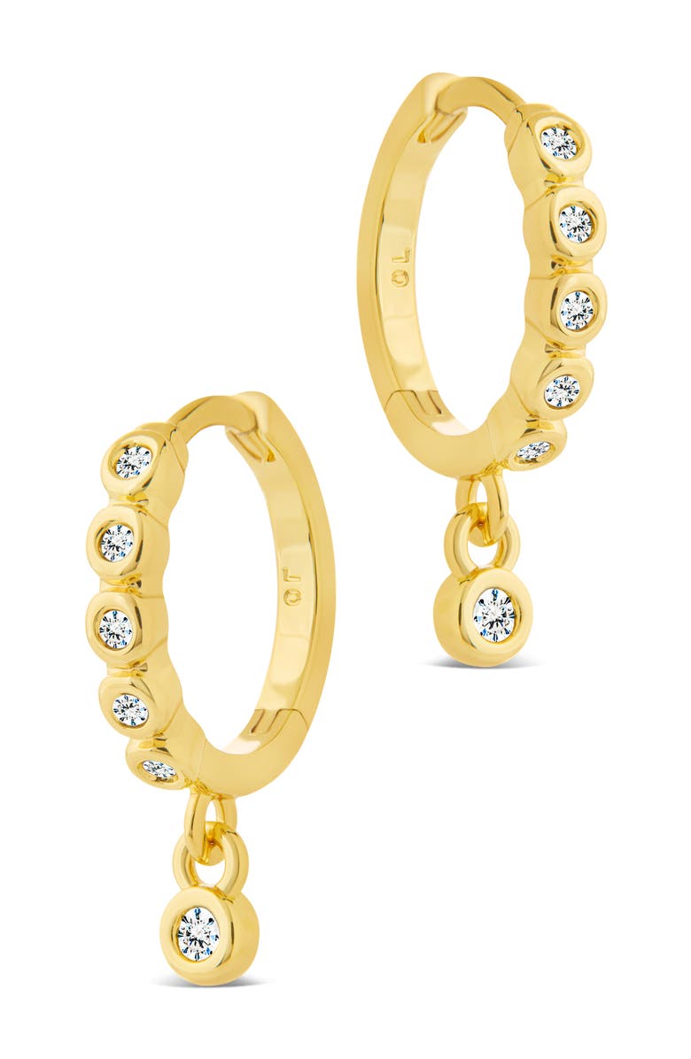 Sterling Forever Bezel Cubic Zirconia Huggie Hoop Earrings, Alternate, color, Gold