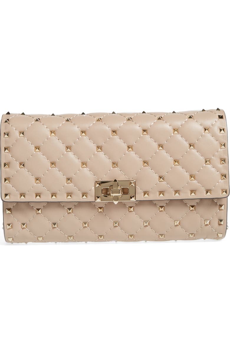 Valentino Garavani Rockstud Matelassé Quilted Leather Crossbody Bag, Main, color, Poudre