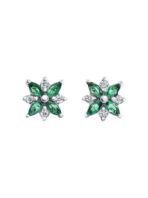.60Ct Petal Green Emerald Diamond Earrings 14k Gold Lab Grown Screw Back