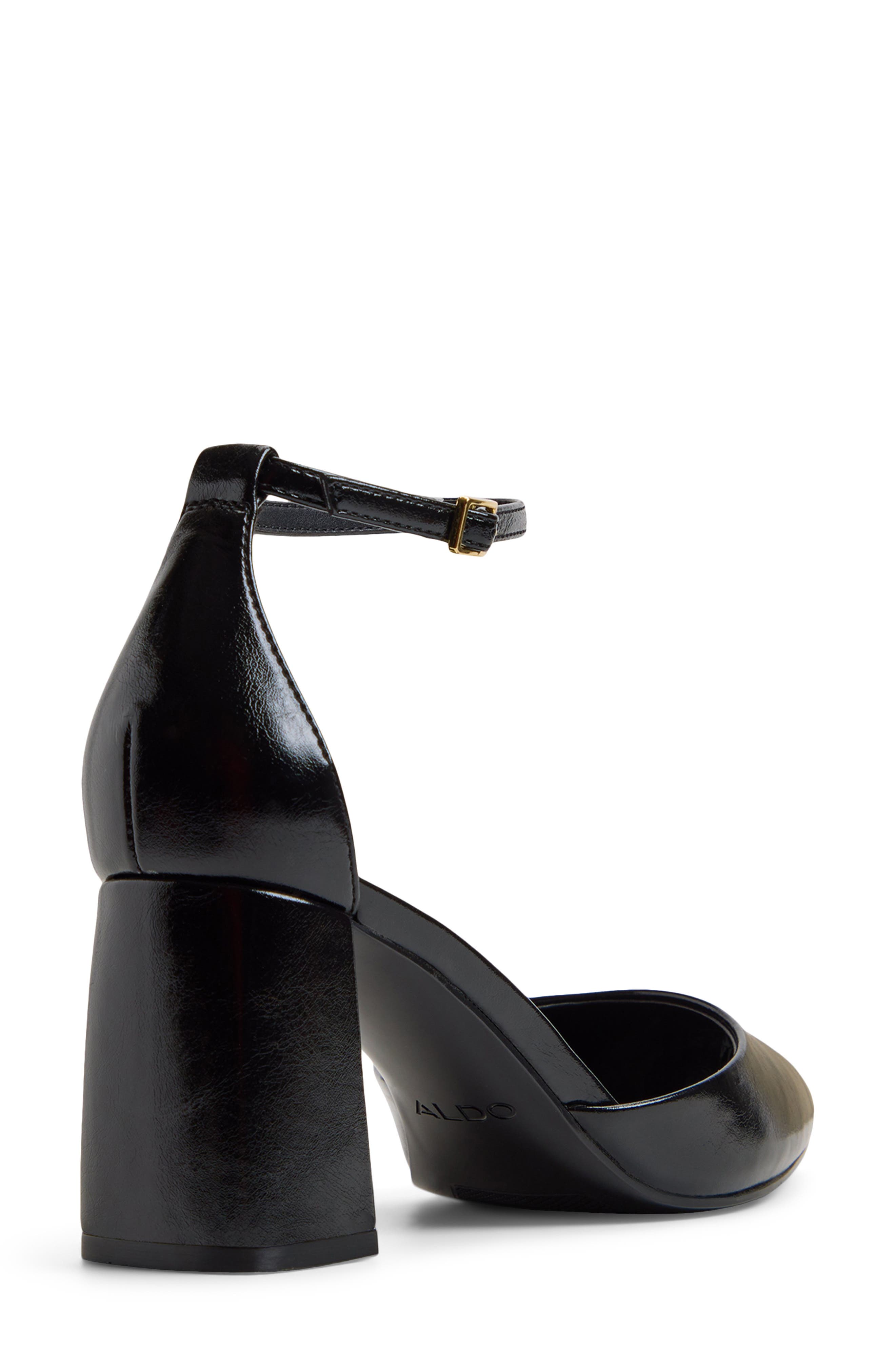 Jannine Ankle Strap Pump, Alternate, color, JET BLACK CRUSHED