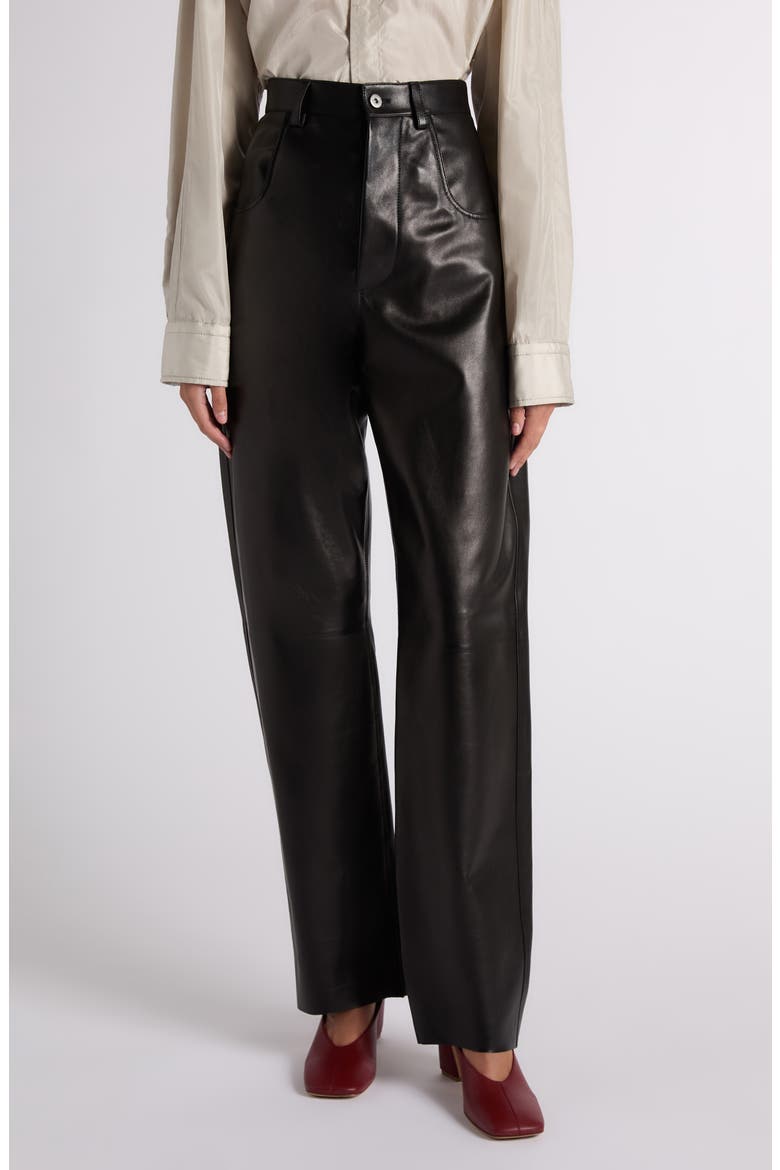 Straight Leg Leather Trousers, Main, color, 1010 DOUBLE BLACK