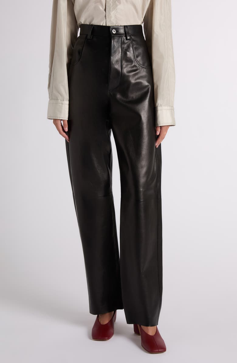 Bottega Veneta Straight Leg Leather Trousers, Main, color, 1010 Double Black