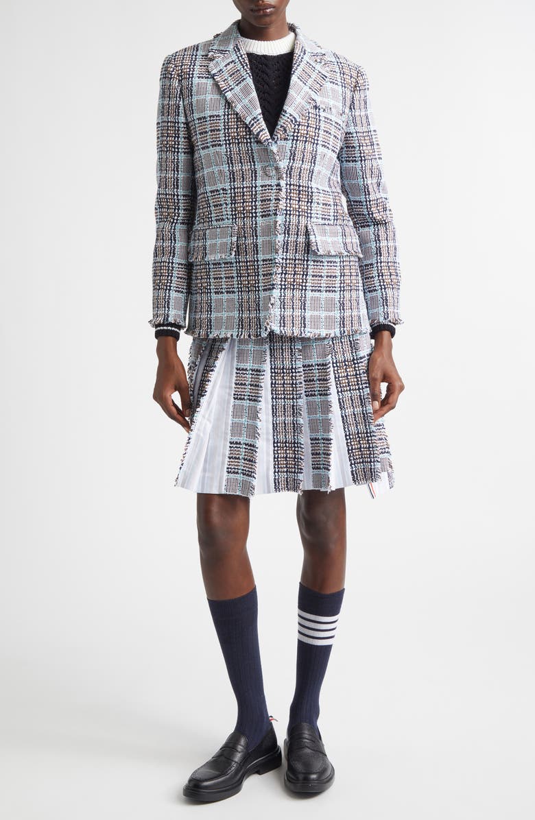 Thom Browne Plaid Drop Back Pleated Tweed Skirt, Alternate, color, Seasonal Multi