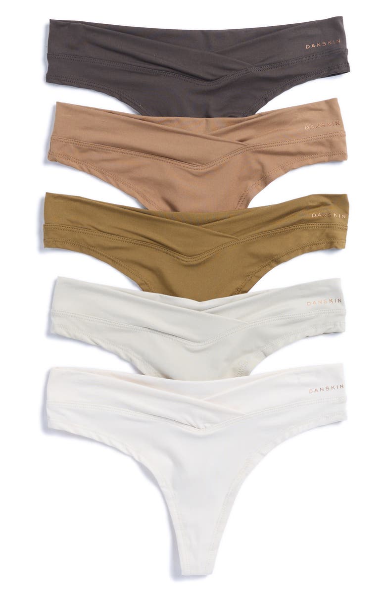 Danskin 5-Pack Brushed Micro Thongs, Main, color, 
