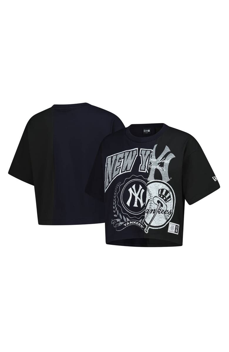New Era Women's New Era Black New York Yankees Upcycled Colorblocked Boxy Cropped T-Shirt, Main, color, Black