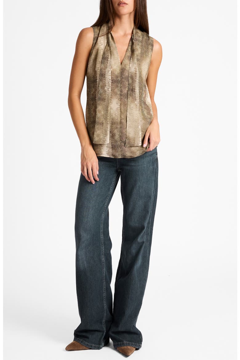 Teca Sleeveless Printed Tie Neck Blouse, Main, color, SAHARA
