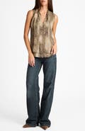 Santorelli Teca Sleeveless Printed Tie Neck Blouse
