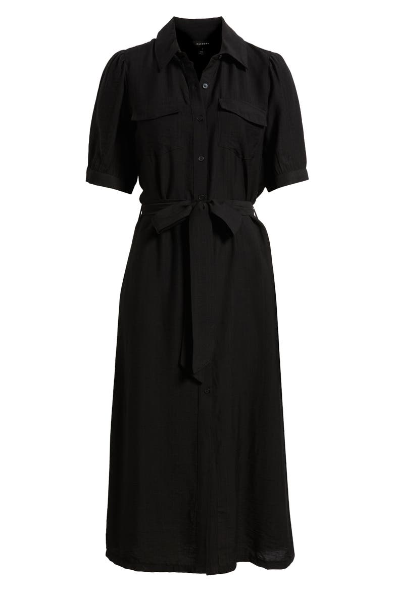 Tie Waist Midi Shirtdress, Alternate, color, RICH BLACK