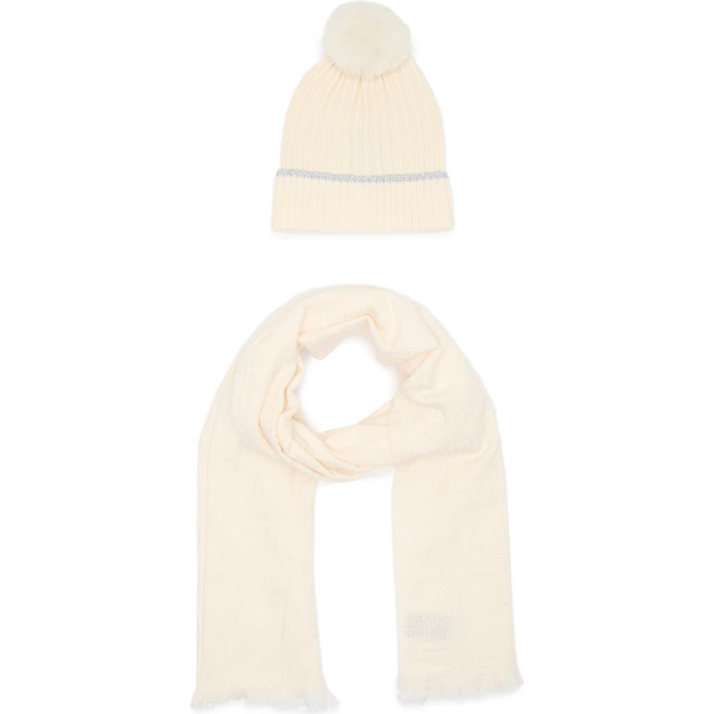 Vince Camuto Pom Beanie And Scarf Set In Winter White