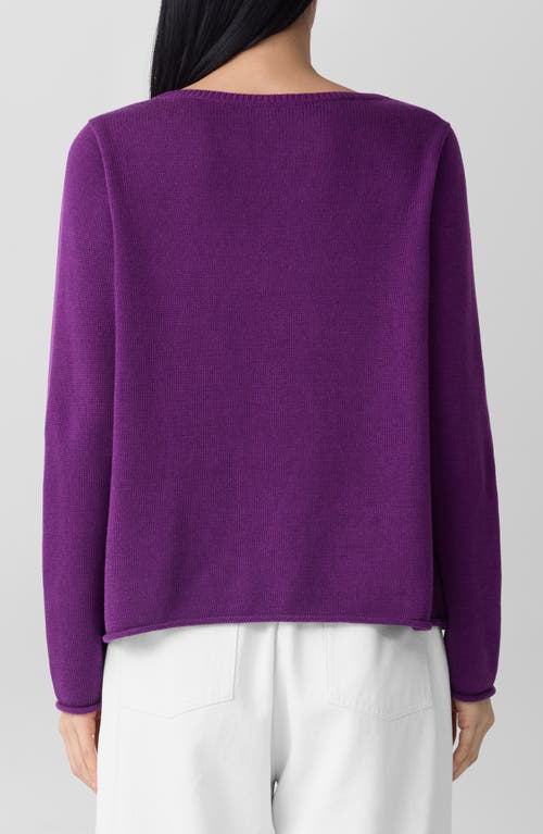 Eileen Fisher Bateau Neck Cotton Blend Sweater In Purple
