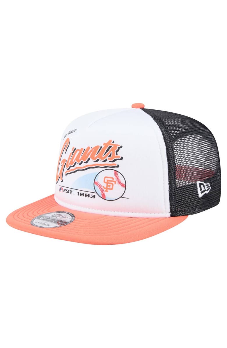 New Era Men's New Era White/Orange San Francisco Giants Retro Script Trucker 9FIFTY Snapback Hat, Main, color, White