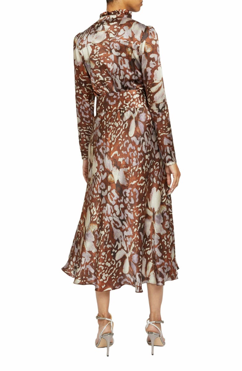 Santorelli IRINA Long Sleeve Ruffle-Neck Midi Dress in Abstract Floral Silk, Alternate, color, 