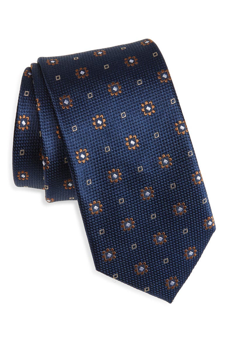 Silk Medallion Tie, Main, color, NAVY