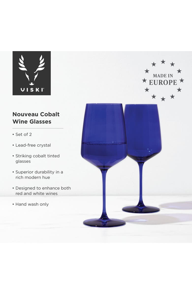 Viski Reserve Nouveau Crystal Wine Glasses Set of 2, Alternate, color, Blue