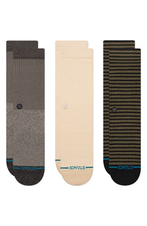 Butter Assorted 3-Pack Stretch Cotton Blend Crew Socks