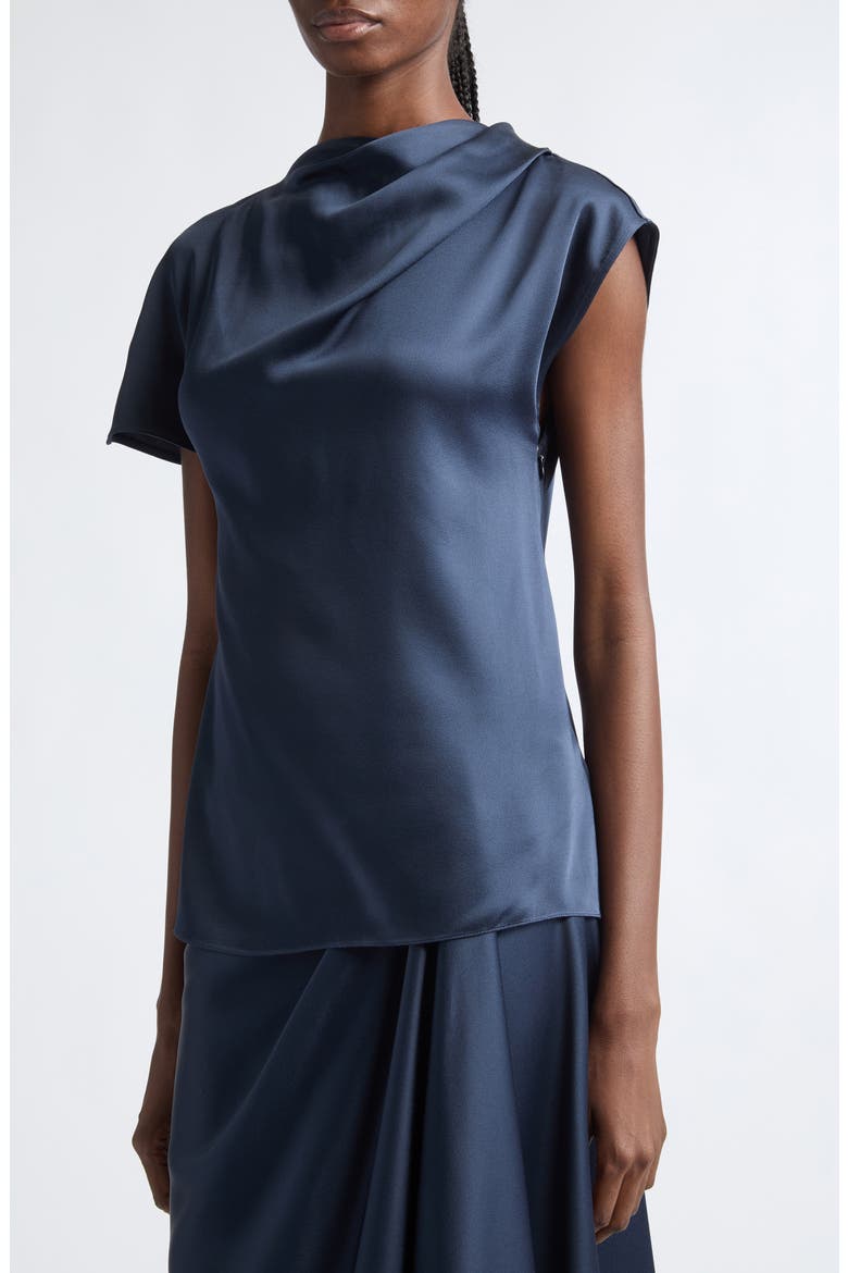 Draped Satin Top, Alternate, color, NAVY