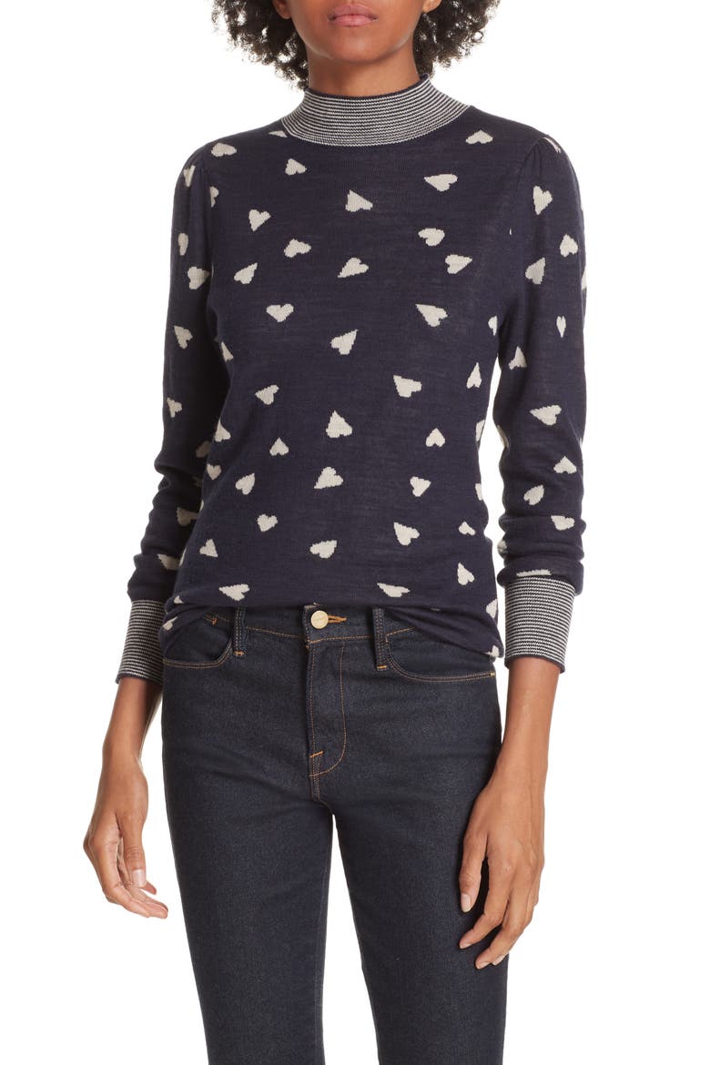 Heart Jacquard Sweater, Main, color, NAVY COMBO