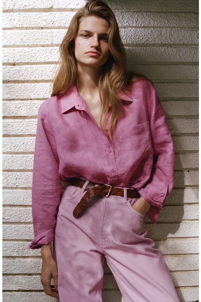 Pocket Linen Shirt, Alternate, color, PINK