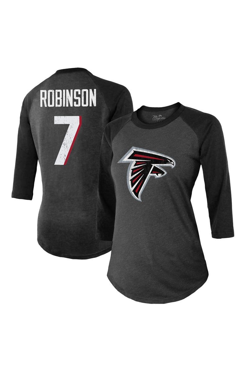Majestic Threads Women's Majestic Threads Bijan Robinson Black Atlanta Falcons Player Name & Number Tri-Blend 3/4-Sleeve Fitted T-Shirt, Main, color, 