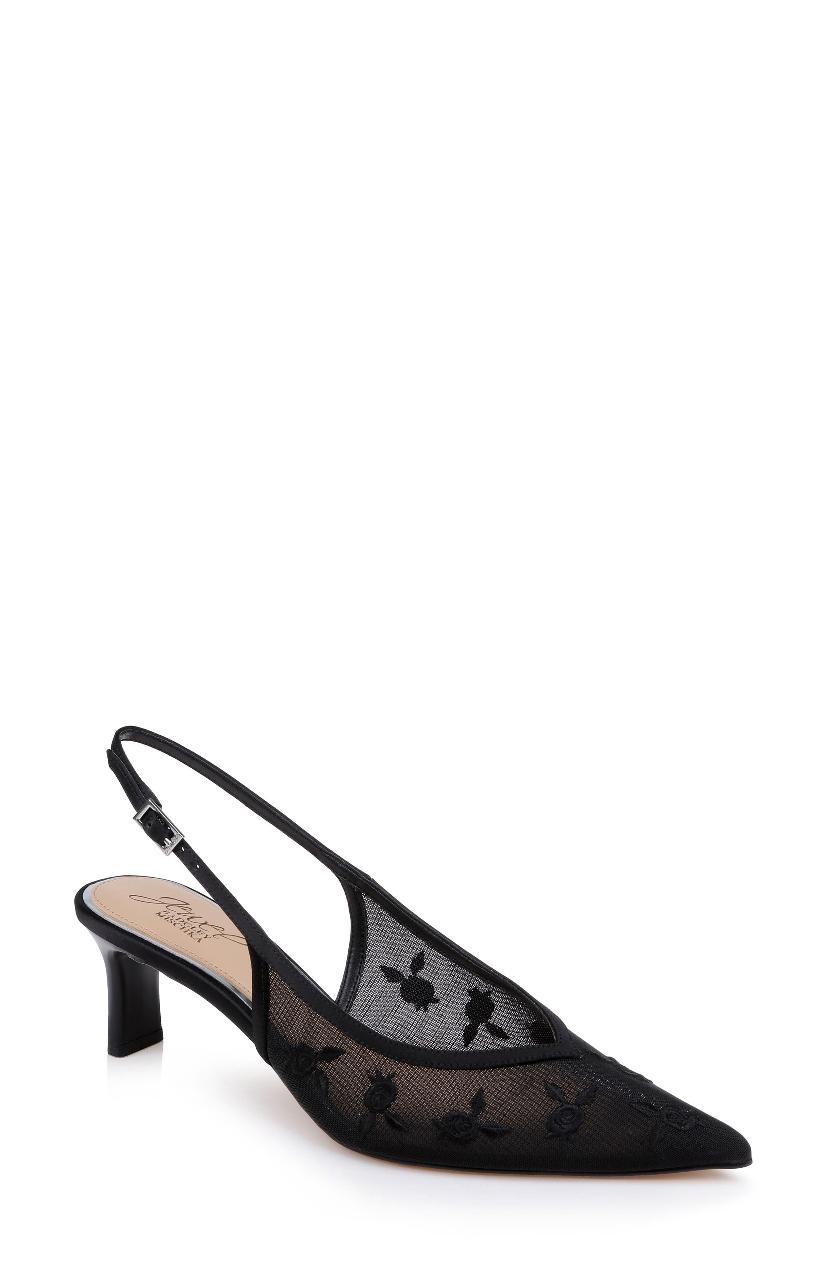 Jewel Badgley Mischka Zahra II Slingback Pointed Toe Pump, Main, color, Black Satin