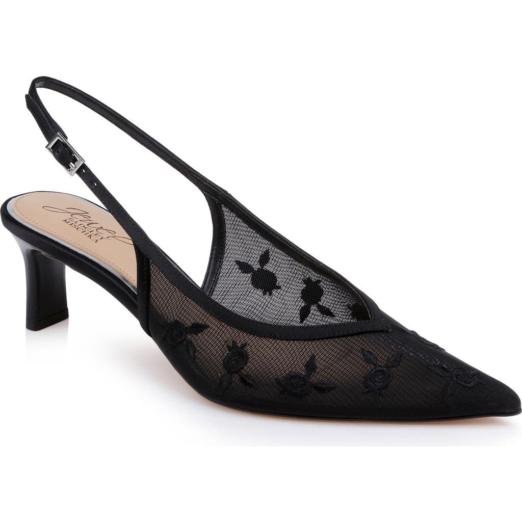 Jewel Badgley Mischka Zahra II Slingback Pointed Toe Pump in Black Satin at Nordstrom, Size 5