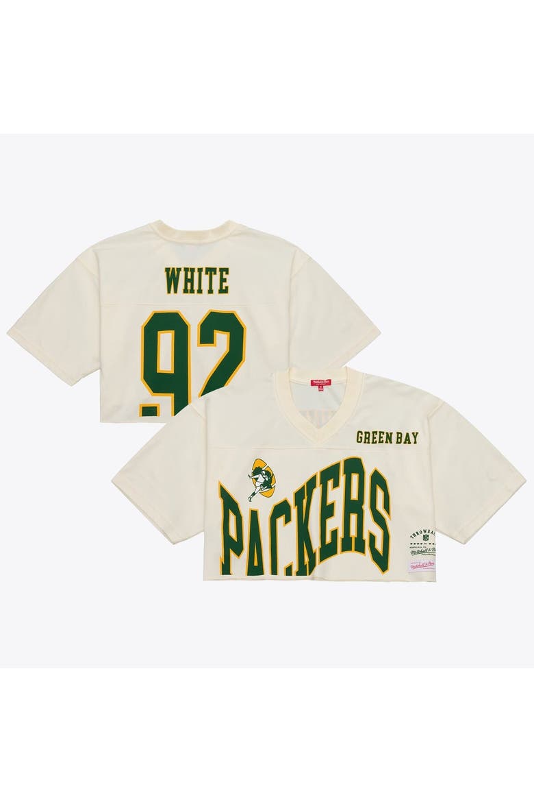 Women's Mitchell & Ness Reggie White Cream Green Bay Packers Retired Player Cropped Fashion Jersey, Main, color, Cream