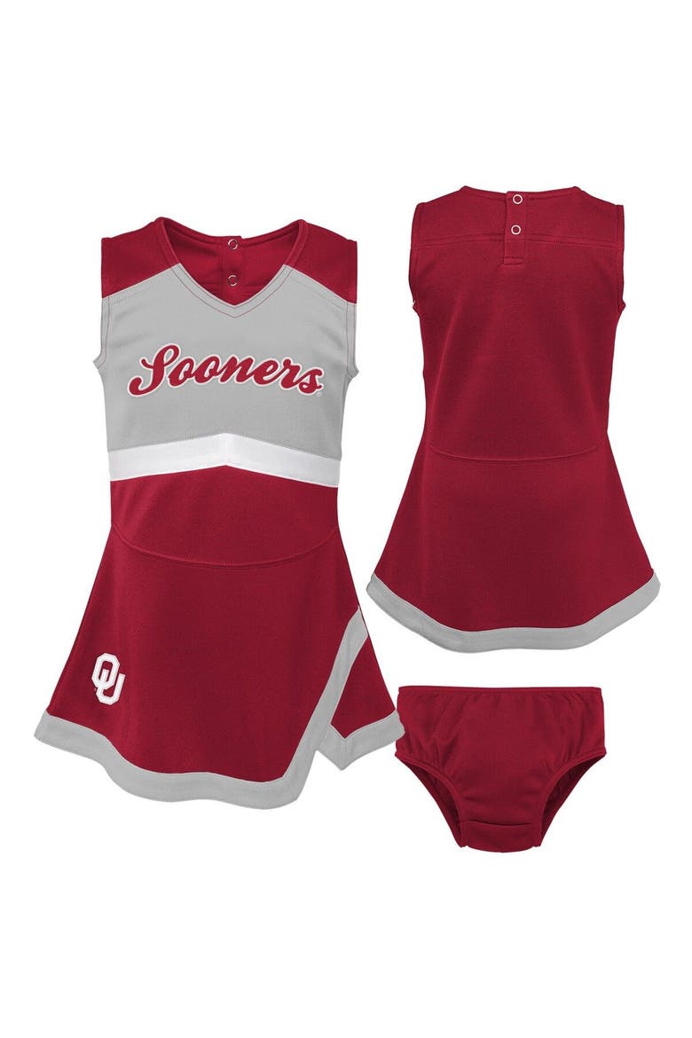 Girls Toddler Crimson/Gray Oklahoma Sooners Two-Piece Cheer Captain Jumper Dress & Bloomers Set, Main, color, Crimson