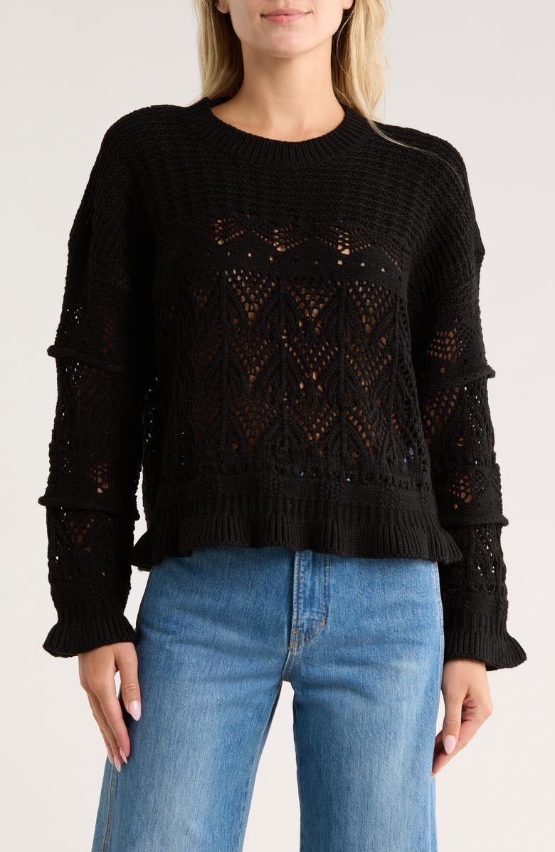 Parker Ruffle Textured Crop Sweater, Main, color, Rich Black