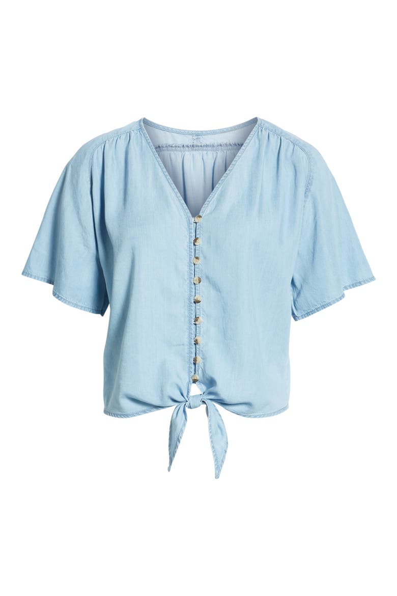 Button Front Chambray Top, Alternate, color, LIGHT WASH