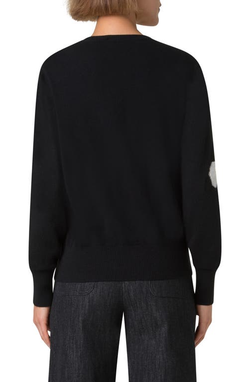 Akris Windflower Cashmere-cotton Crewneck Sweater In Black-ecru