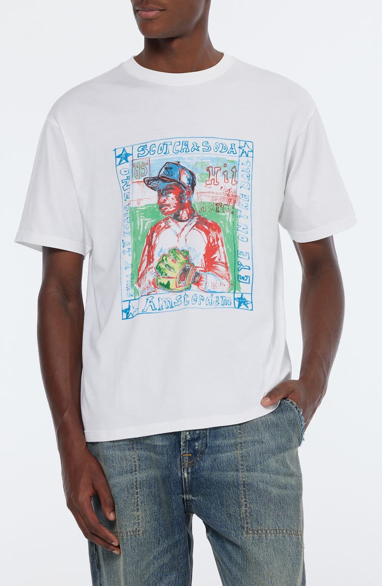 Scotch & Soda Relaxed Baseball Graphic T-Shirt, Main, color, White