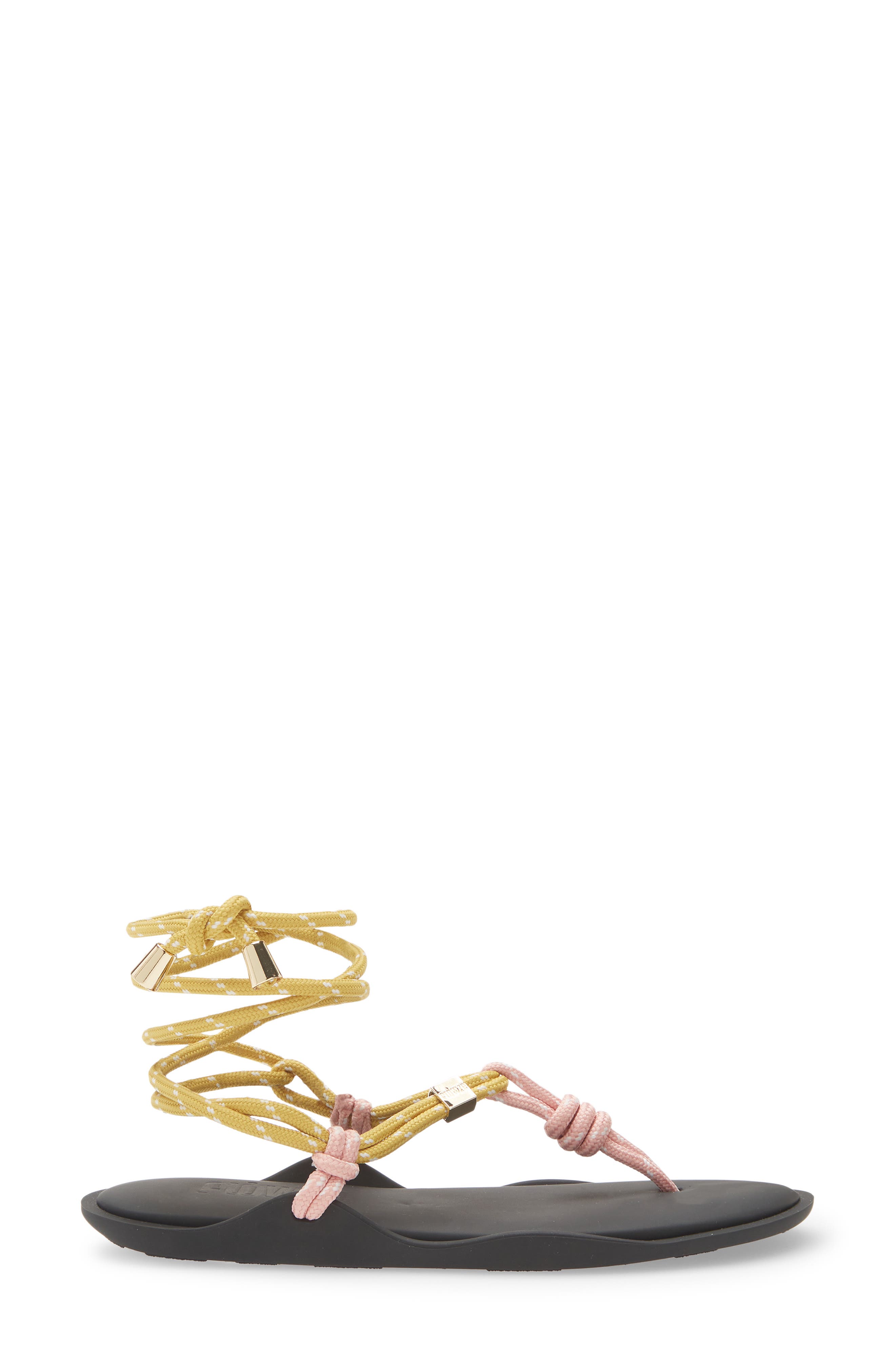 Lace-Up Ropes Water Repellent Thong Slide Sandal, Alternate, color, BUTTER / SILVER PINK