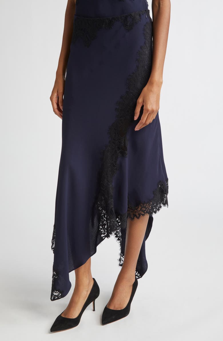 Veronica Beard Hartley Lace Detail Asymmetric Slip Skirt, Alternate, color, Navy