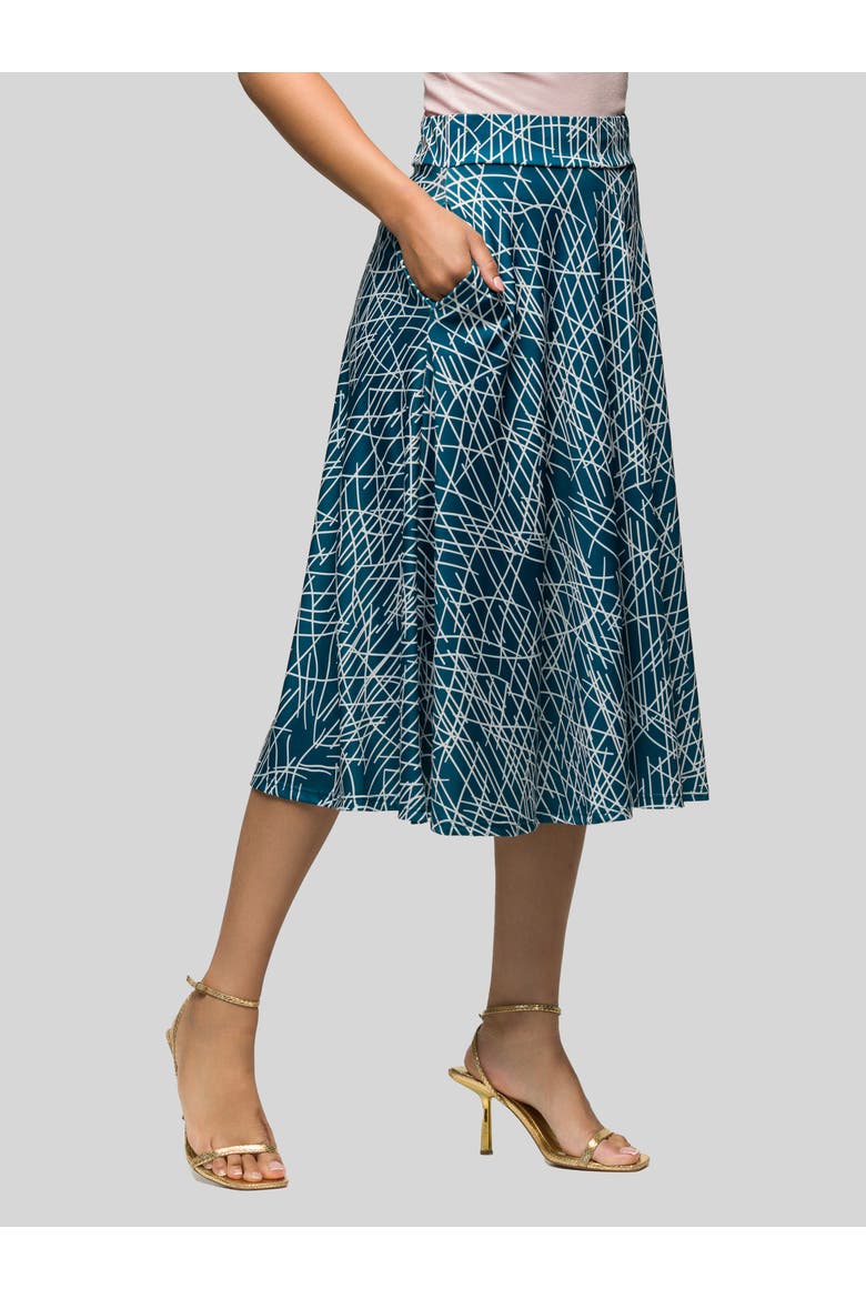Geometric Print Elastic Waist Pocket Midi Skirt, Alternate, color, Blue Multi