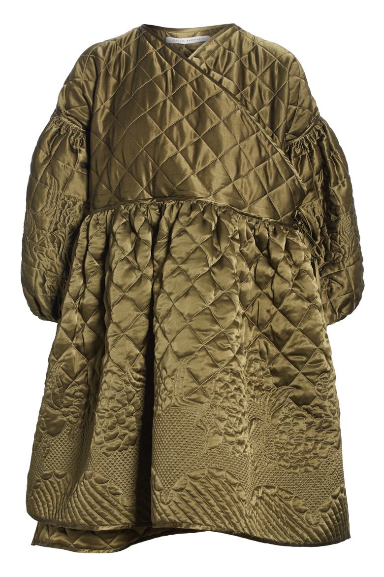 Amalie Quilted Silk Wrap Coat, Alternate, color, OLIVE
