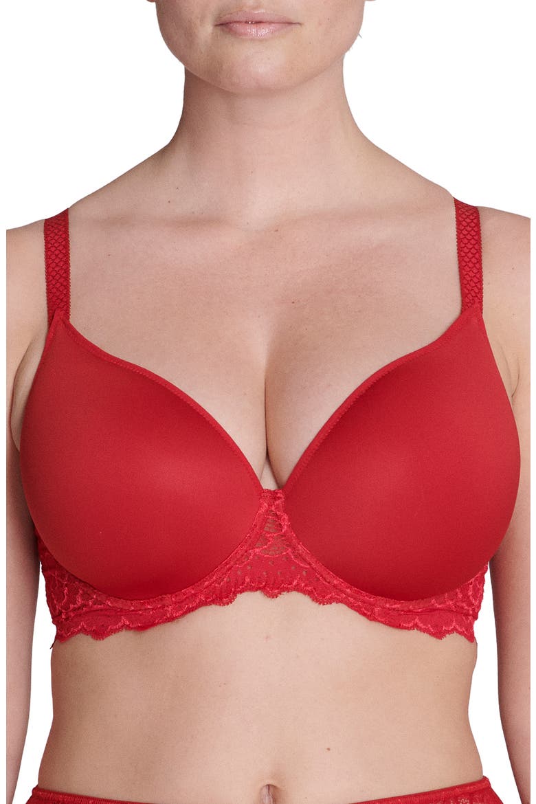 Caresse Underwire Plunge Bra, Main, color, TANGO RED