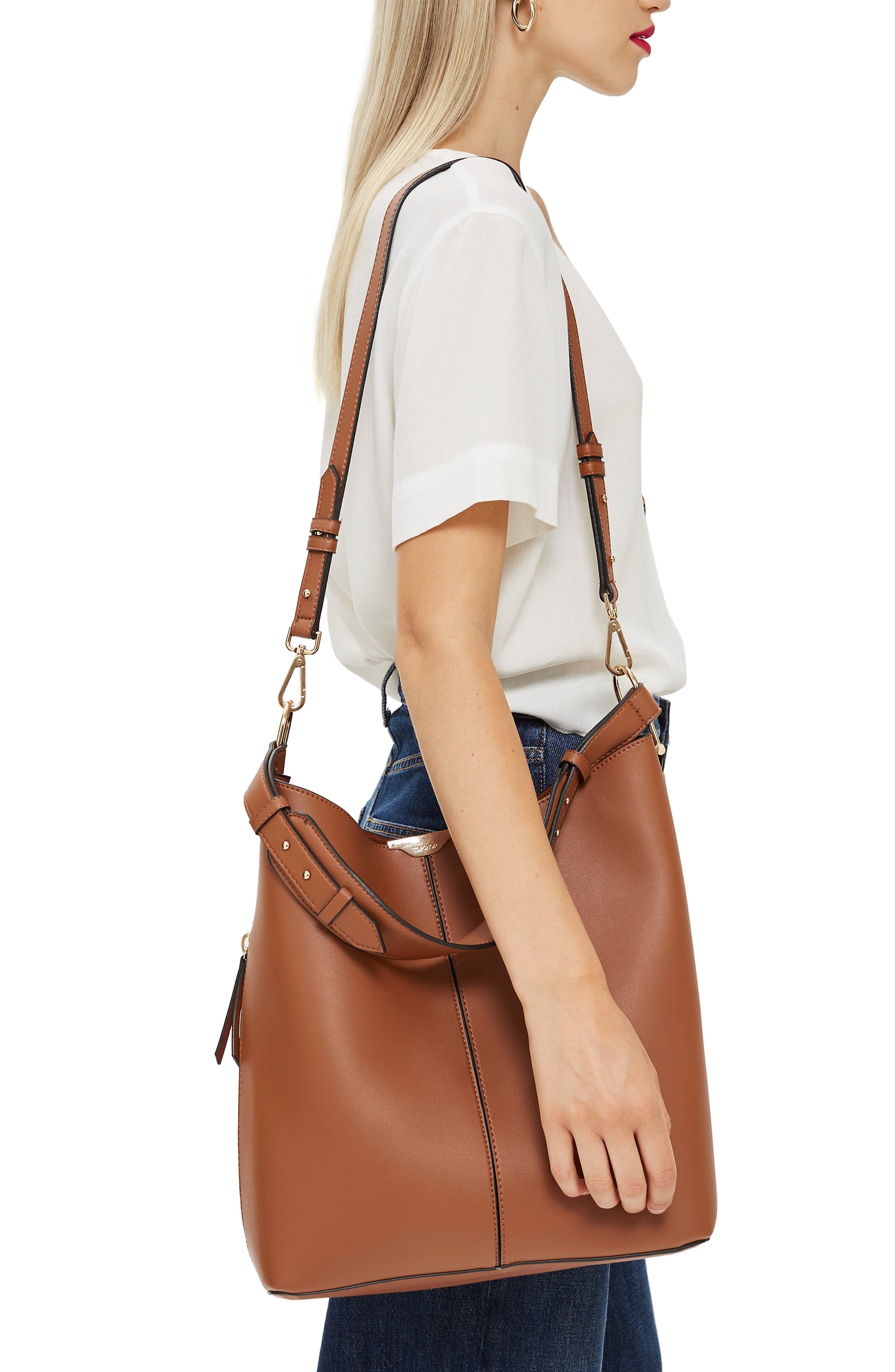 Topshop Hettie Faux Leather Hobo Bag, Alternate, color, 