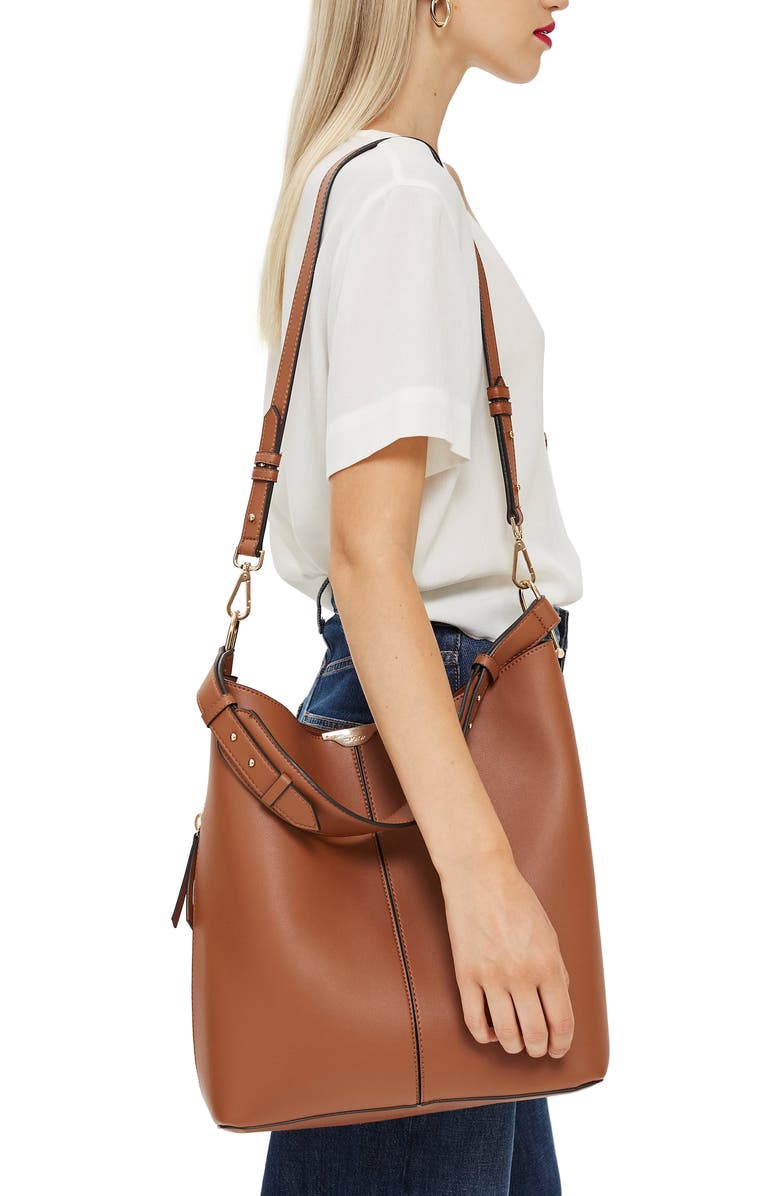 Topshop Hettie Faux Leather Hobo Bag, Alternate, color,