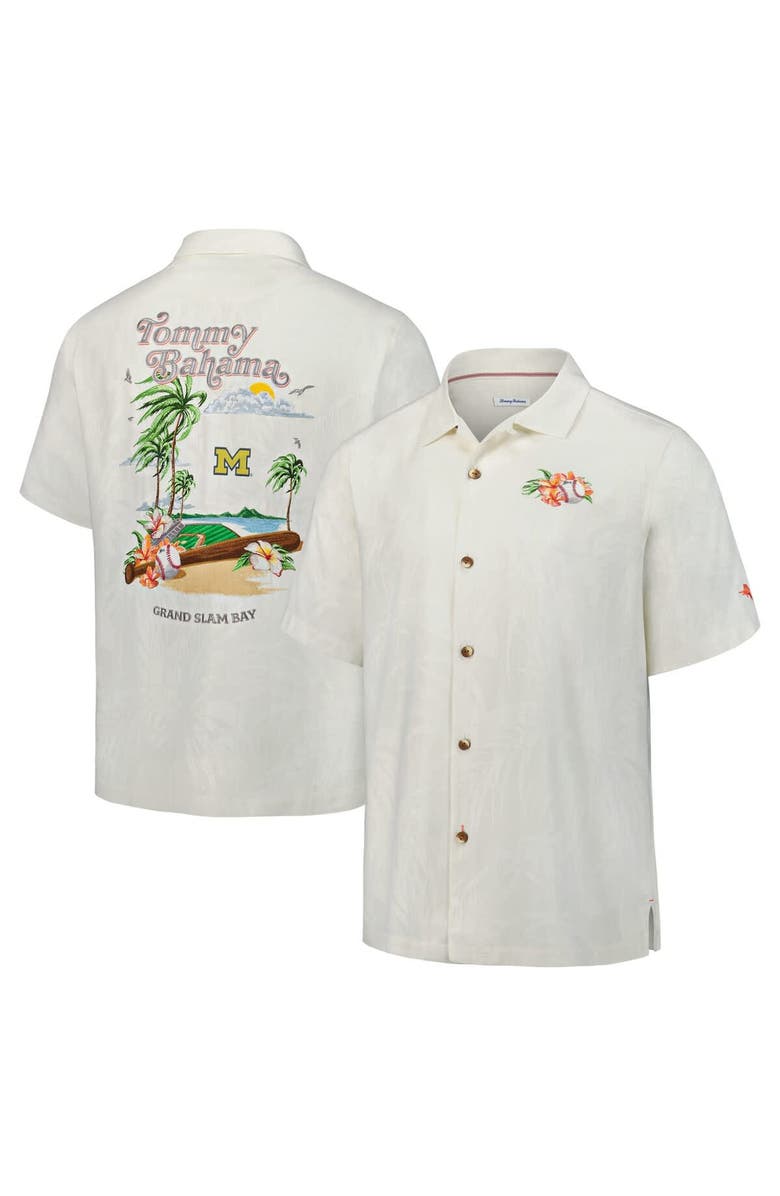Tommy Bahama Men's Tommy Bahama White Michigan Wolverines Grand Slam Bay Camp Button-Up Shirt, Main, color, 