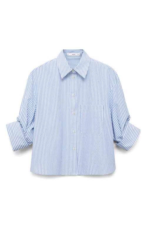 Mango Embellished Stripe Button-up Shirt In Blue
