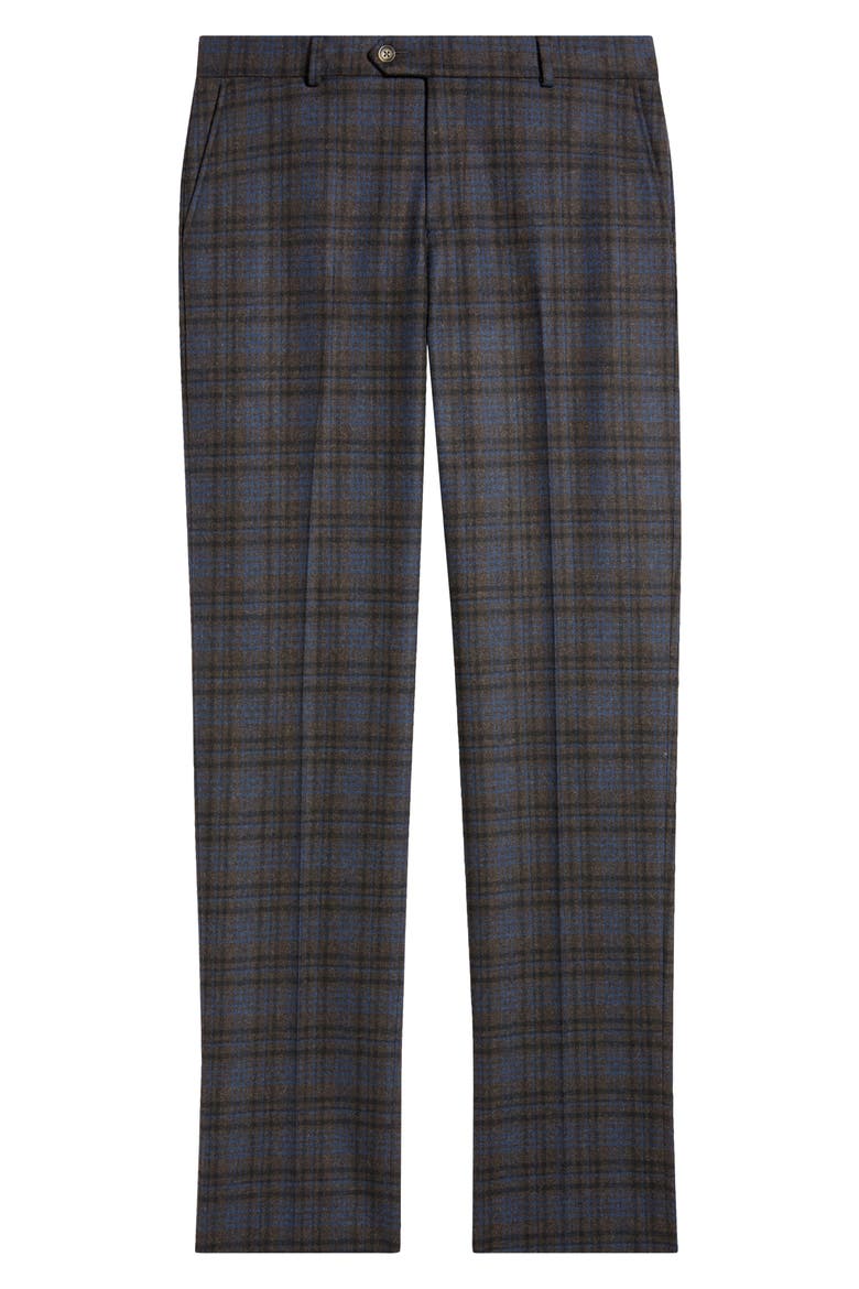 Multicolor Plaid Wool Blend Dress Pants, Alternate, color, BROWN