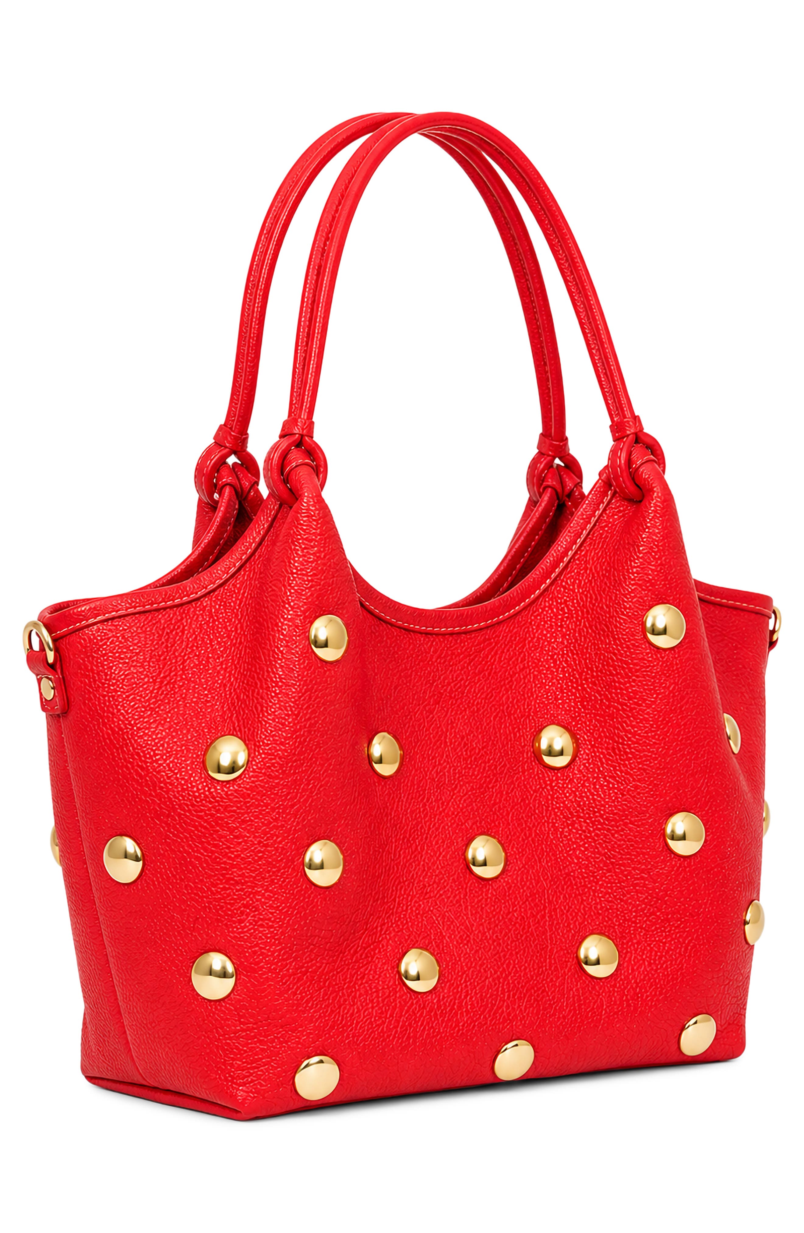 Caterina Studded Leather Tote, Alternate, color, RED