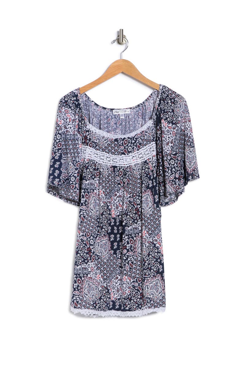 STEM AND VINE Printed Lace Square Neck Top, Alternate, color, 