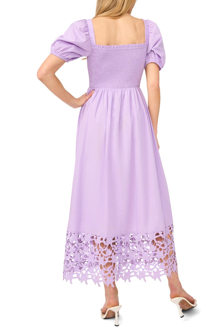 Smocked Cutout Puff Sleeve Midi Dress, Alternate, color, LILAC BREEZE