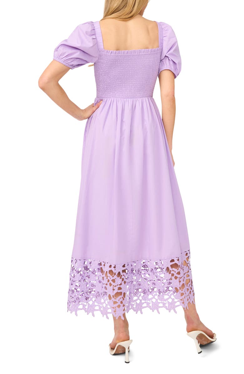 CeCe Smocked Cutout Puff Sleeve Midi Dress, Alternate, color, Lilac Breeze