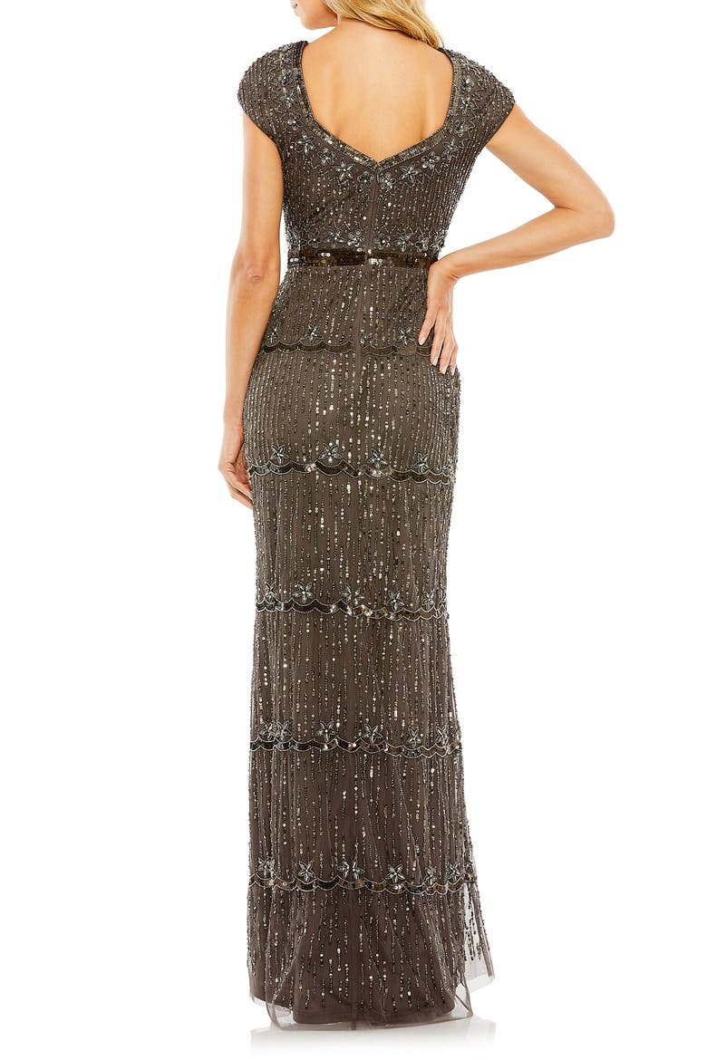 Cap Sleeve Embellished Column Gown, Alternate, color, CHARCOAL