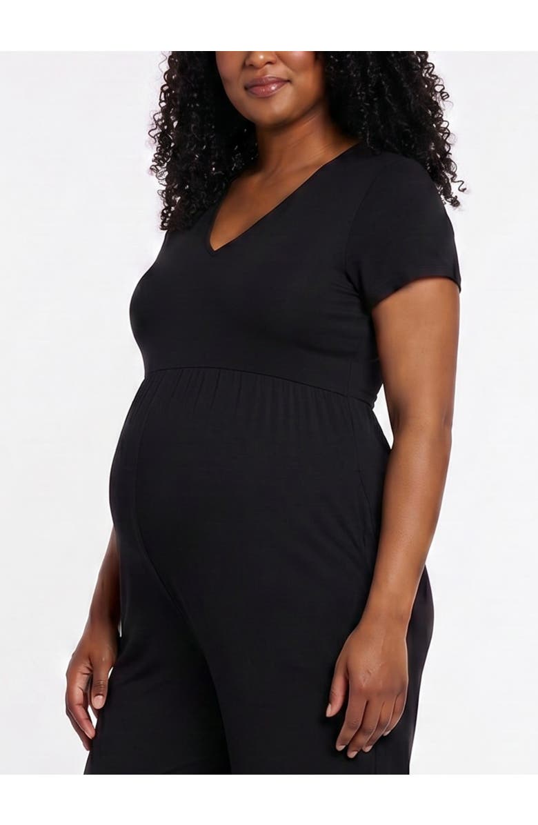 MOTHERHOOD MATERNITY Short Sleeve V-Neck Flare Leg Jumpsuit, Alternate, color, Black