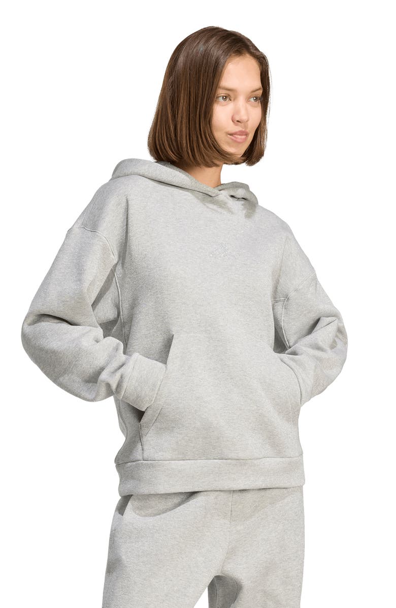 adidas ALL SZN Holiday Glitter Fleece Loose Hoodie, Alternate, color, Medium Grey Heather